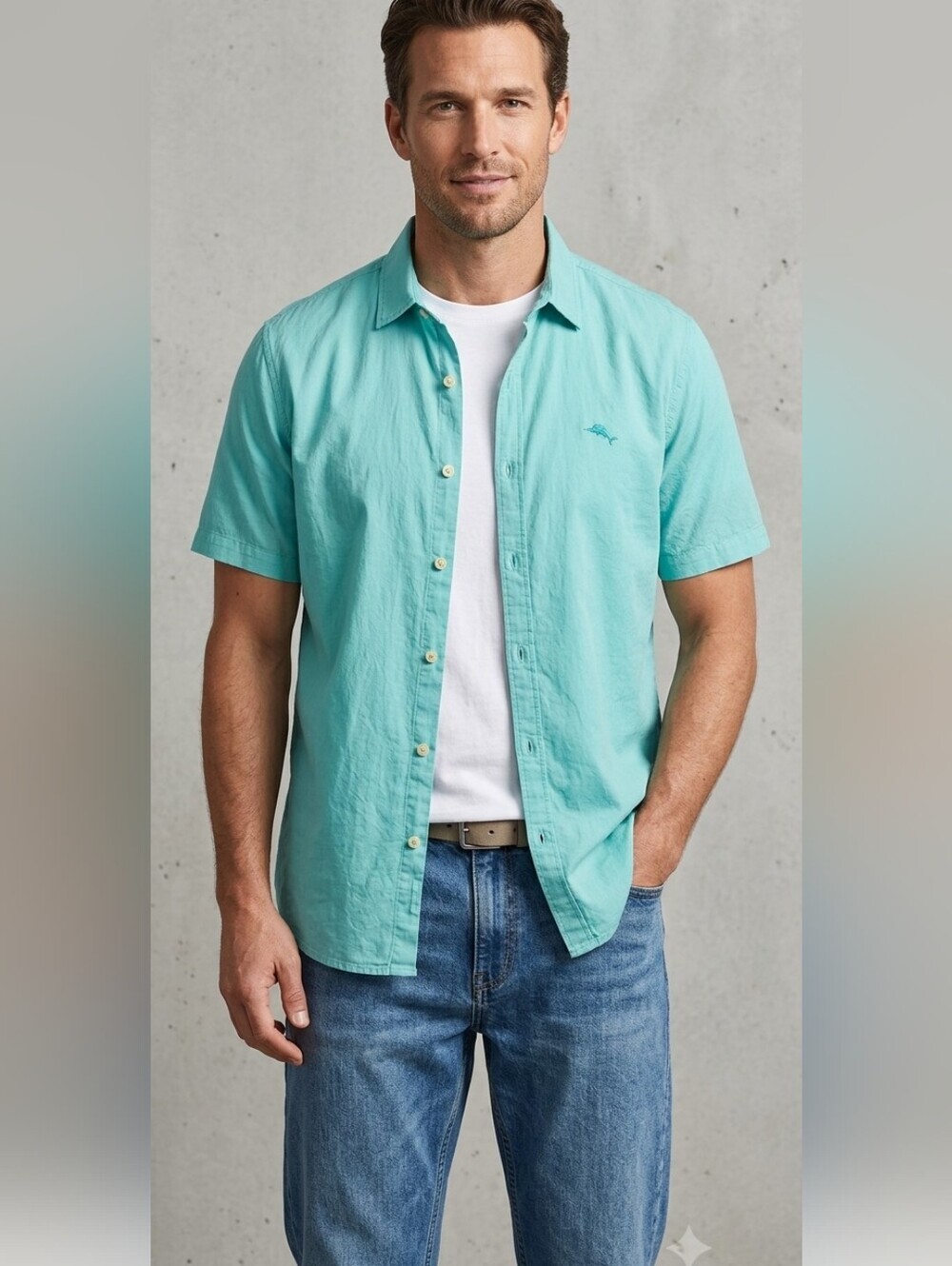 Tommy Bahama men's short sleeve button down turquoise green large